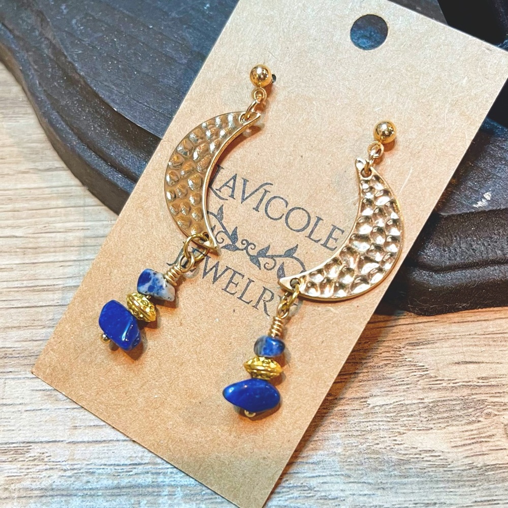 Lapis Azuli Half moon Earring
